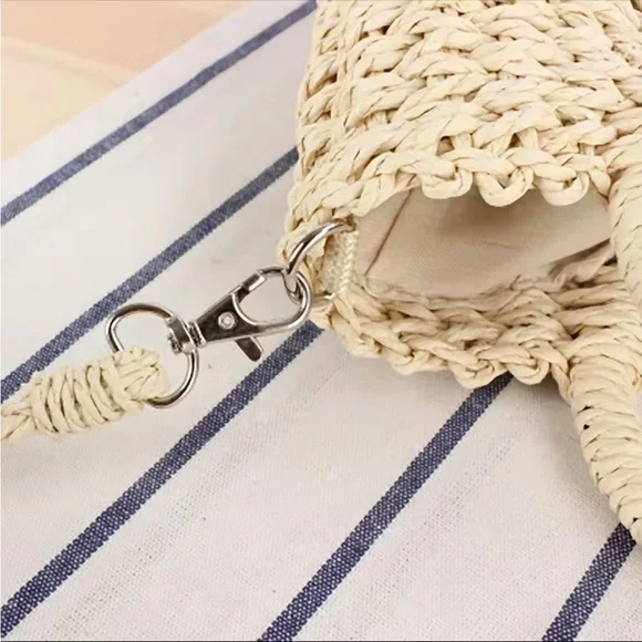 EUC Tan straw/rattan bag. Wear as crossbody or carry with handle. Designer qual - Picture 4 of 7